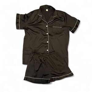 Classic Coquette Black Satin Short sleeve and shorts Pajama Set